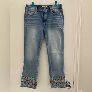 Driftwood cropped embroidered jeans